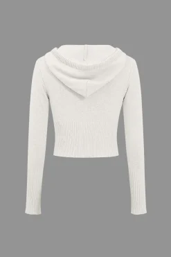 Solid Knit Hooded Top And Asymmetrical Pants Set