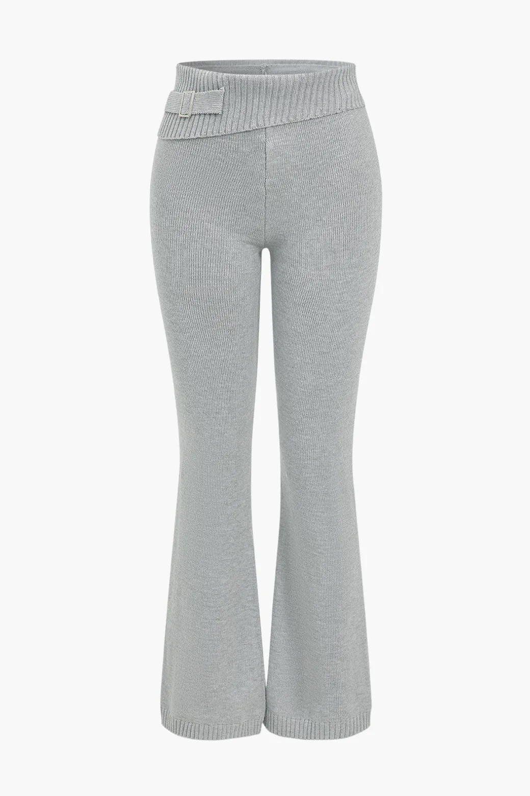 Solid Knit Hooded Top And Asymmetrical Pants Set