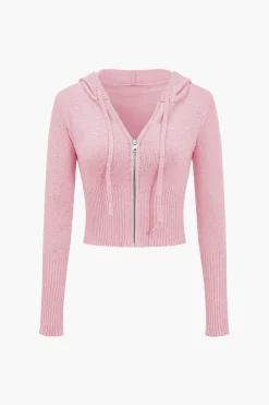 Solid Knit Hooded Top And Asymmetrical Pants Set
