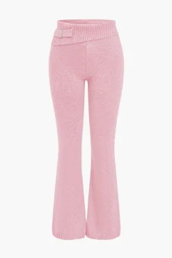 Solid Knit Hooded Top And Asymmetrical Pants Set