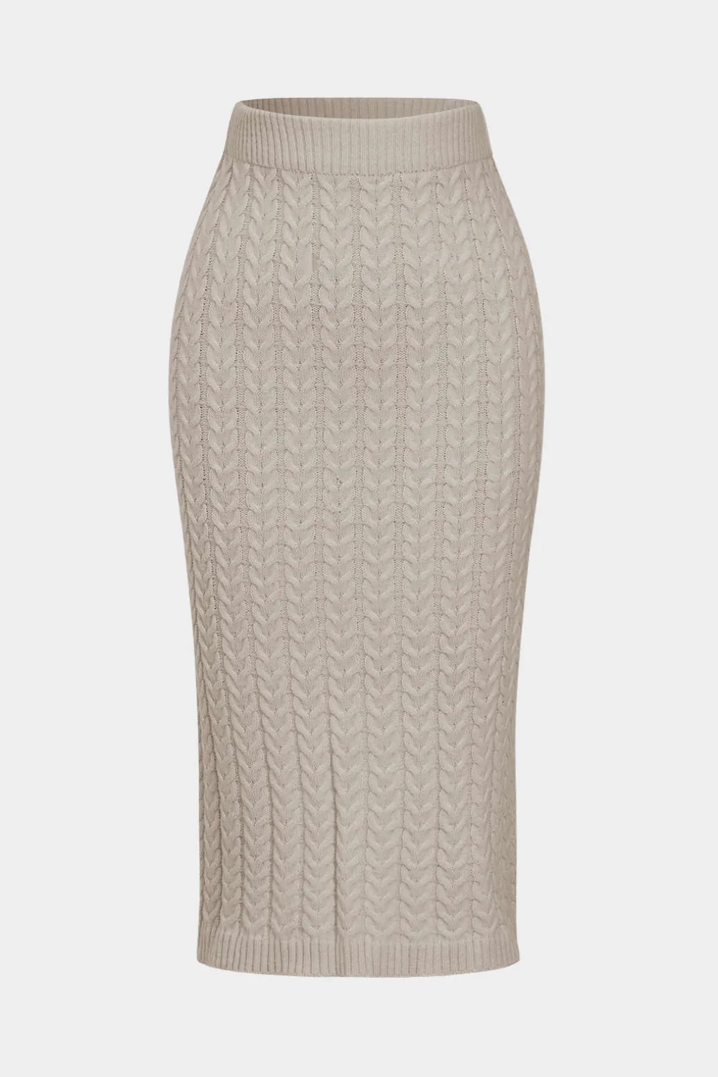 Solid Knit Long Sleeve Top And Slit Skirt Set