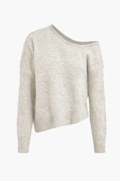 Solid Knit Off Shoulder Sweater Long-Sleeve Top