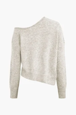Solid Knit Off Shoulder Sweater Long-Sleeve Top