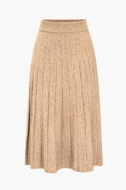 Solid Knit Pleated High Waist Skirt