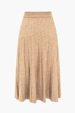 Solid Knit Pleated High Waist Skirt