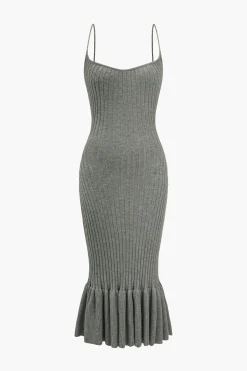 Solid Knit Ruffle Slip Dress