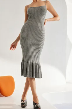 Solid Knit Ruffle Slip Dress
