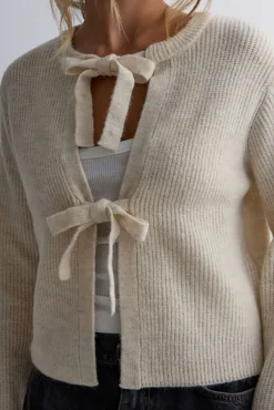 Solid Knit Tie-Up Cardigan