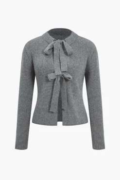 Solid Knit Tie-Up Cardigan