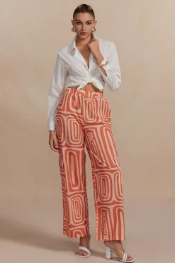 Solid Knot Shirt And Artistic Print Pants Set