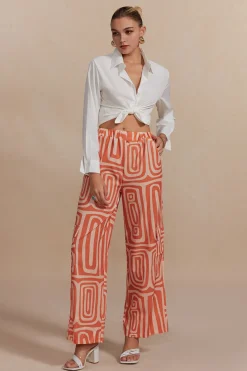 Solid Knot Shirt And Artistic Print Pants Set
