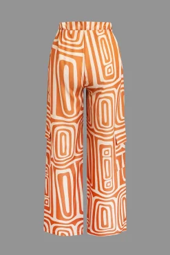 Solid Knot Shirt And Artistic Print Pants Set