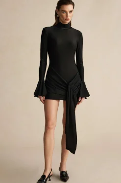 Solid Knotted Bell Sleeves Mini Dress