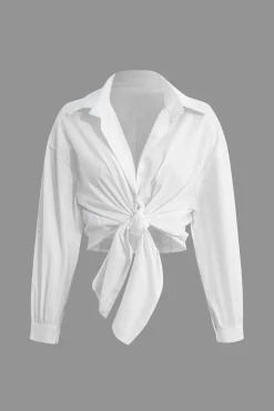 Solid Knotted Long-Sleeve Shirt