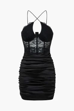 Solid Lace Crossed Mini Dress
