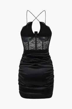 Solid Lace Crossed Mini Dress