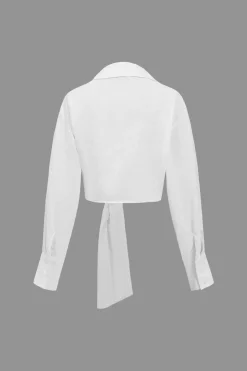 Solid Linen Buckle Long-Sleeve Shirt