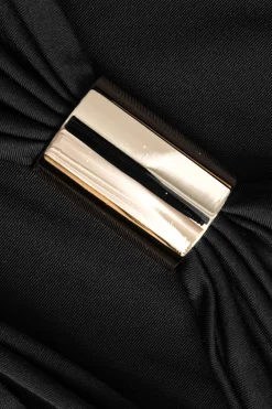Solid Metallic Cut Out Halter Tie Back Maxi Dress