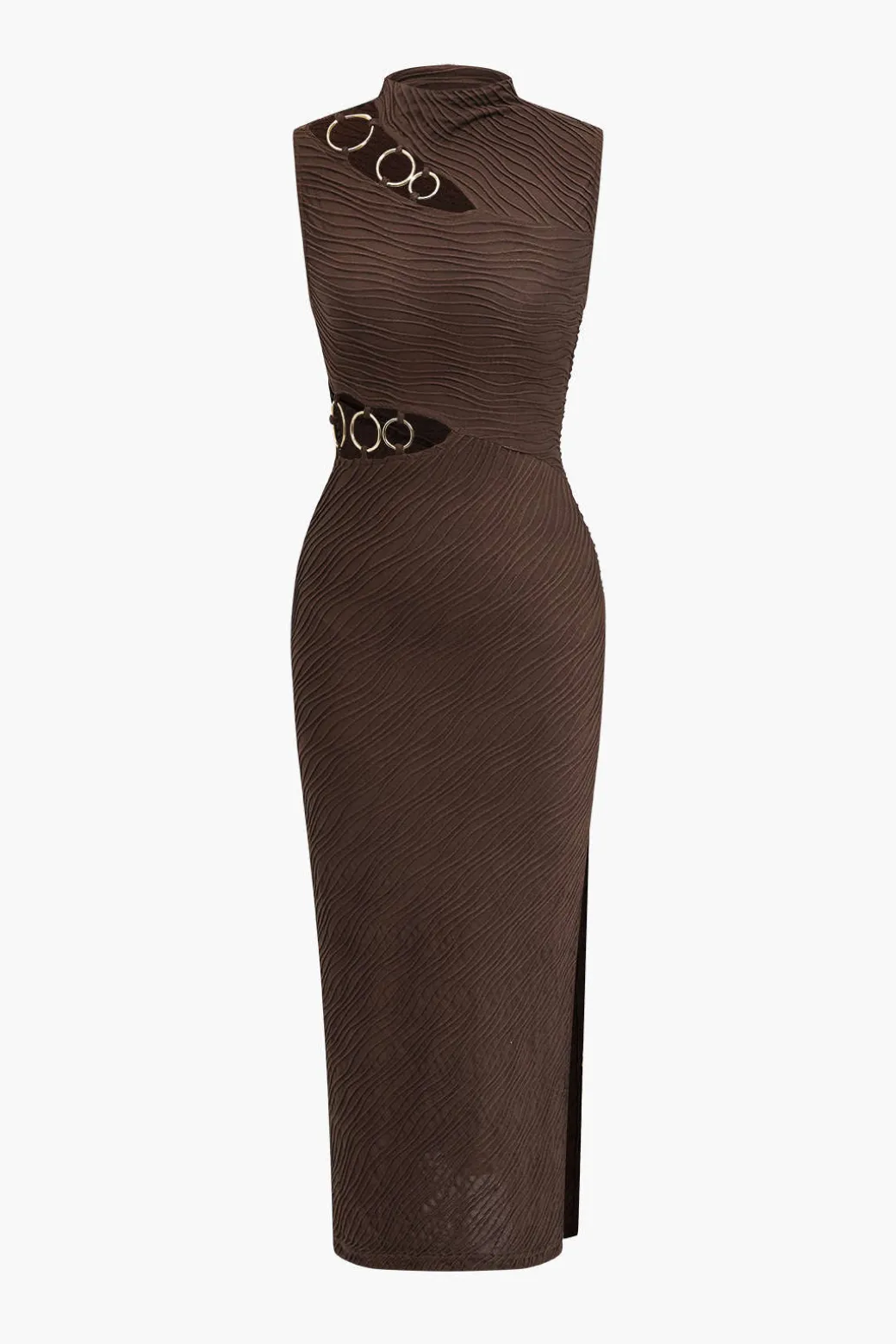Solid Metallic Tank Cut Out Asymmetrical Midi Dress
