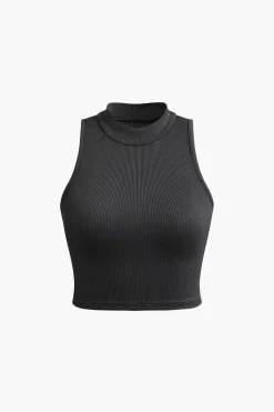 Solid Mock Neck Tank Top