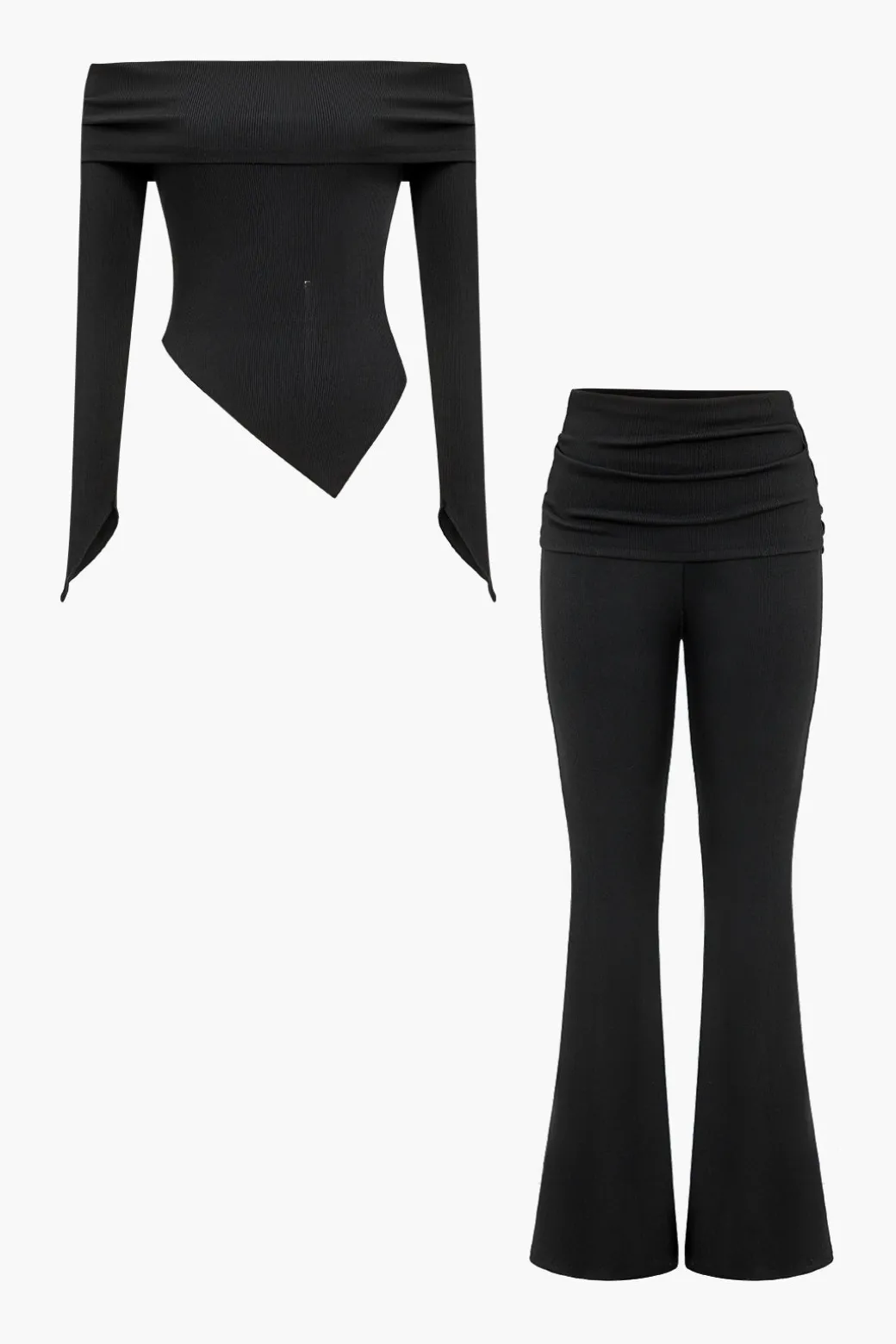 Solid Off Shoulder Top And Trouser Set