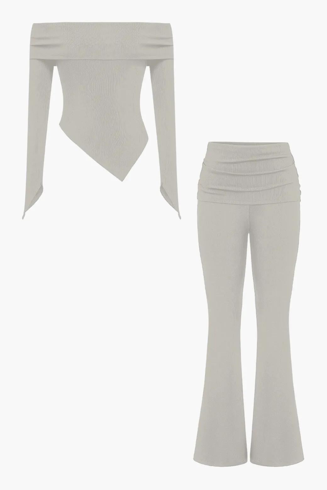 Solid Off Shoulder Top And Trouser Set