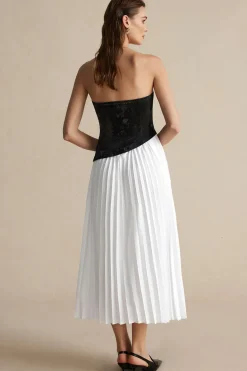 Solid Patchwork Pleated Asymmetrical Maxi Dress
