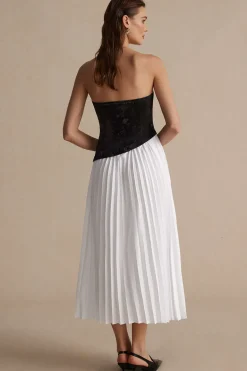 Solid Patchwork Pleated Asymmetrical Maxi Dress