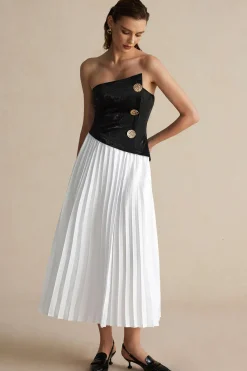 Solid Patchwork Pleated Asymmetrical Maxi Dress