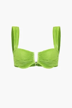Solid Pleated Crop Bustier Top And Trousers Set