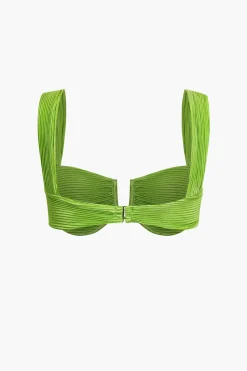 Solid Pleated Crop Bustier Top And Trousers Set