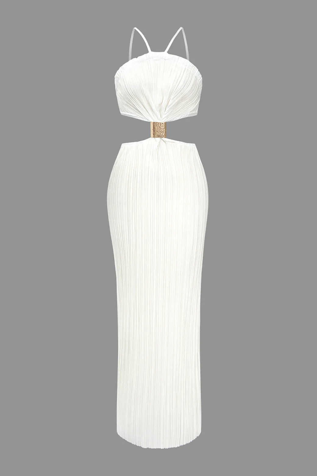 Solid Pleated Slit Maxi Dress