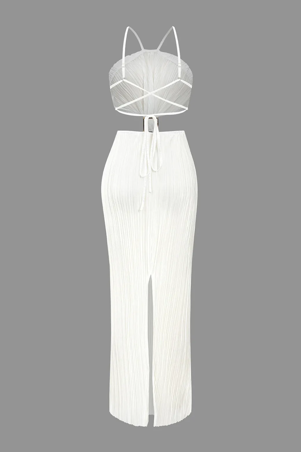 Solid Pleated Slit Maxi Dress