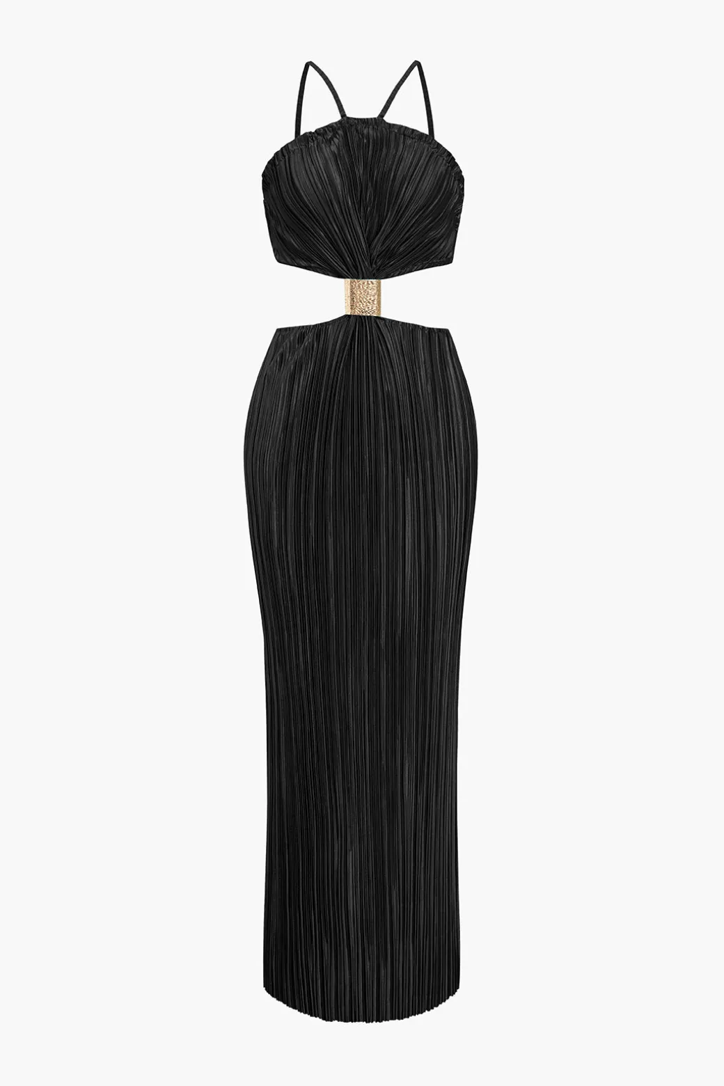 Solid Pleated Slit Maxi Dress