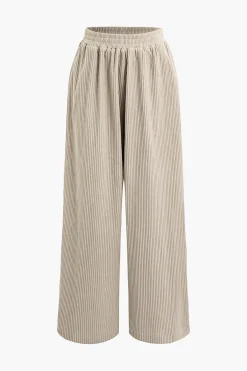 Solid Pleated Wide Leg Pants