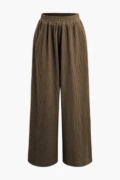 Solid Pleated Wide Leg Pants