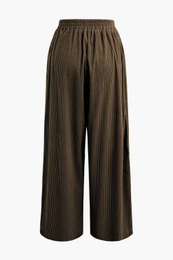Solid Pleated Wide Leg Pants