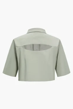 Solid Pocket And Zipper Detail Trouser Set