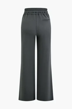 Solid Pocket Drawstring Tie-Up Trousers