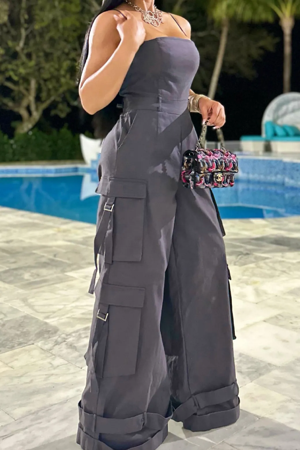 Solid Pocket Slip Jumpsuit