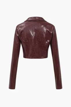 Solid PU Button And Pocket Details Jacket