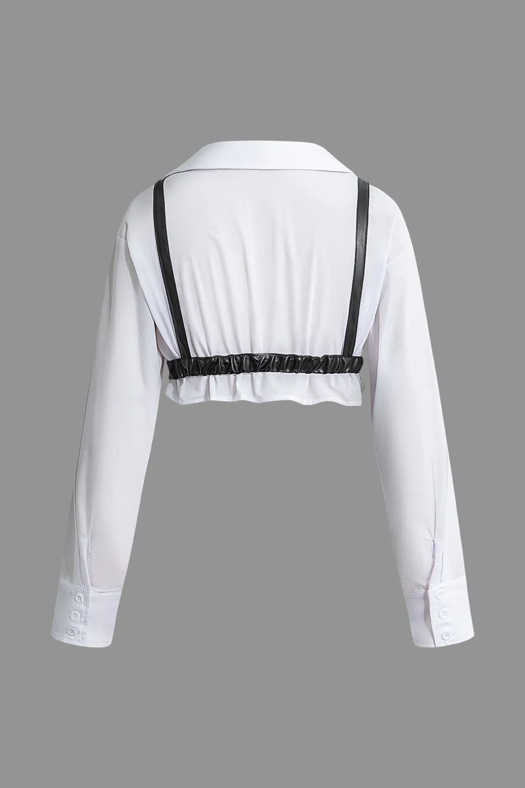 Solid Pu Patchwork Color Block Long-Sleeve Shirt