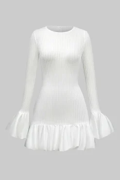 Solid Puff Bell Sleeve Mini Dress