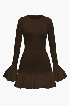 Solid Puff Bell Sleeve Mini Dress