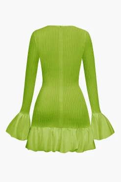 Solid Puff Bell Sleeve Mini Dress