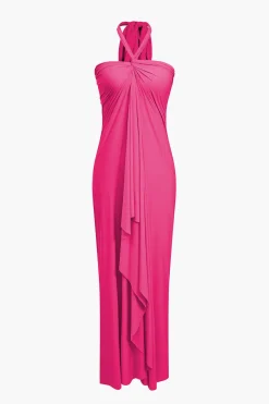 Solid Reversible Asymmetrical Tie-Up Maxi Dress