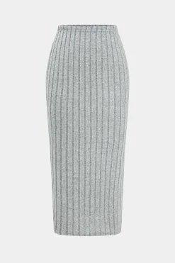 Solid Ribbed Long Sleeve Cut Out Top And Skirt Set