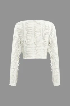 Solid Ripped Twist Knot Long-Sleeve Top