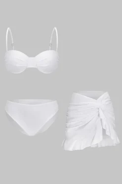 Solid Ruched Bikini 3-Piece Set