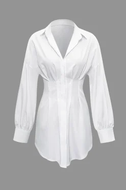 Solid Ruched Long Sleeve Mini Dress